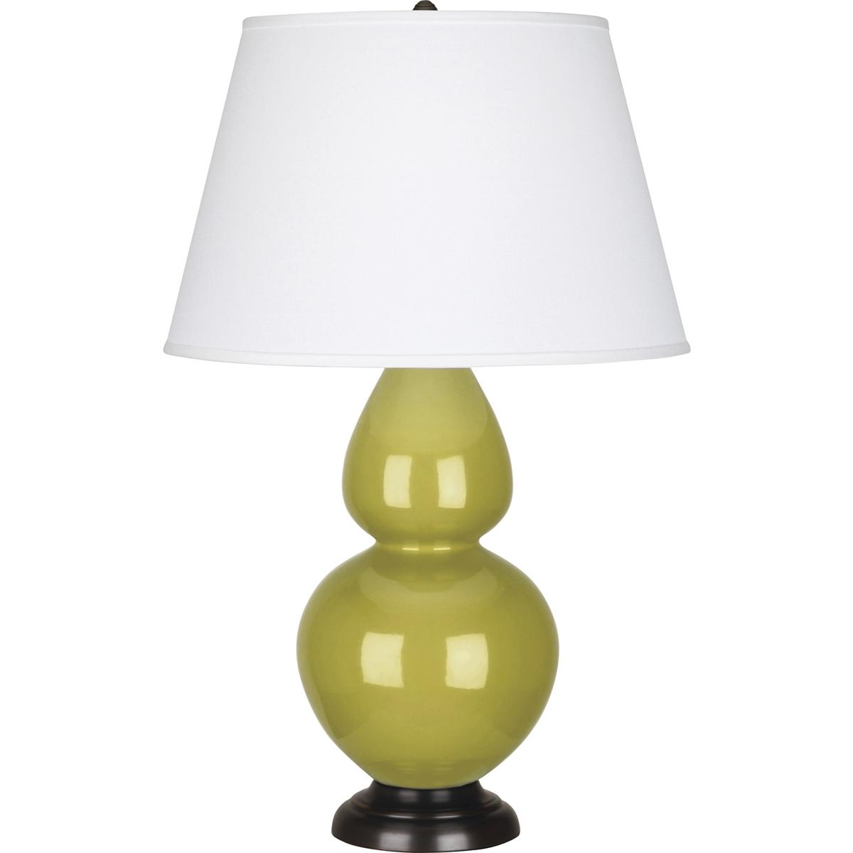 Robert Abbey CI21X Double Gourd 31 inch 150 watt Citron Glazed Ceramic with Deep Patina Bronze Table Lamp Portable Light in Pearl Dupioni