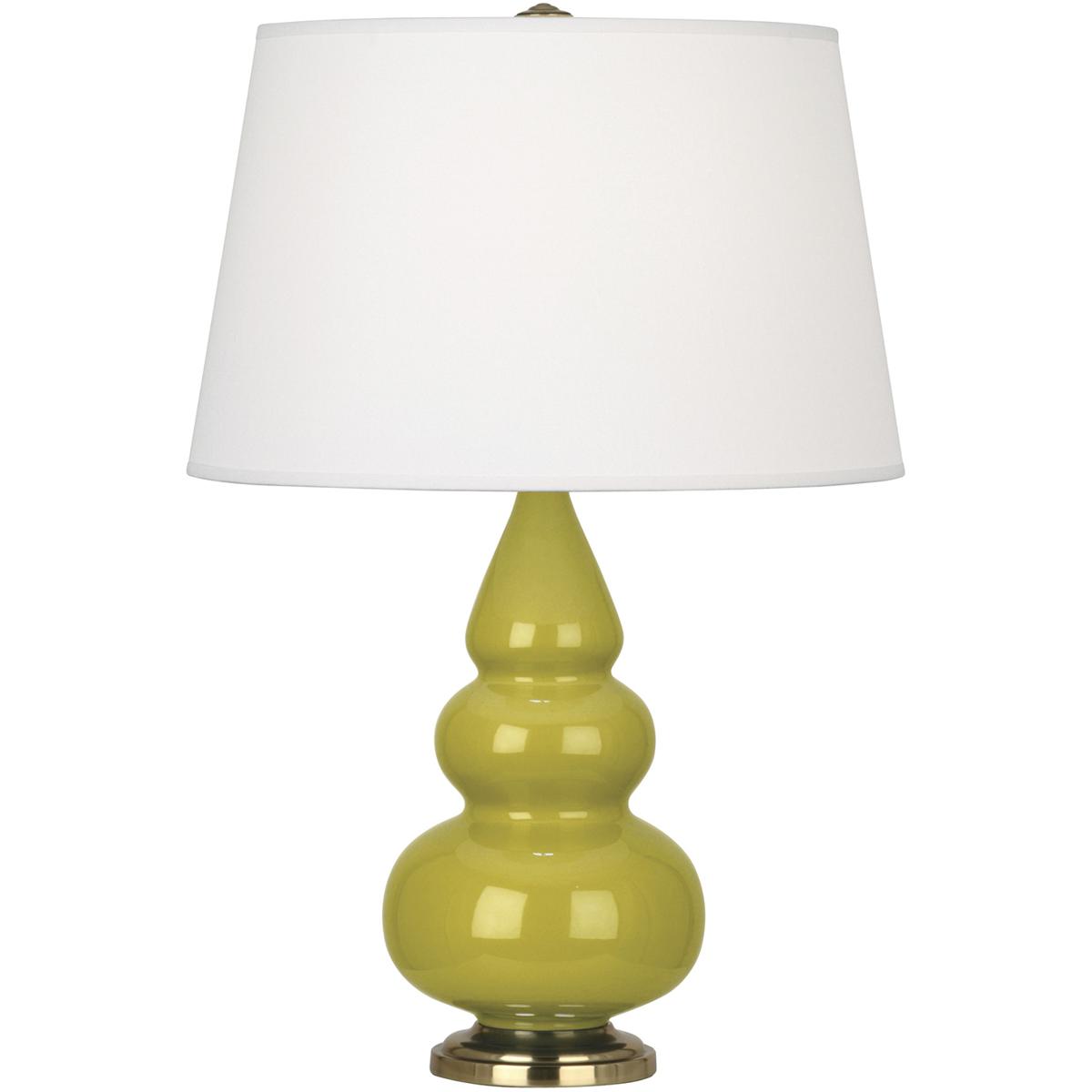 CI30X Citron Small Triple Gourd Accent Lamp, Citron Glazed Ceramic with Antique Brassed Accents - 24.38 x 7.25 in.