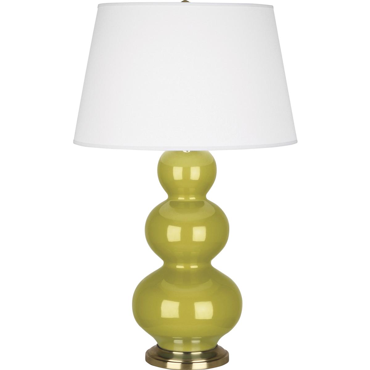 CI40X Citron Triple Gourd Table Lamp, Citron Glazed Ceramic with Antique Brassed Accents - 32.75 x 10 in.