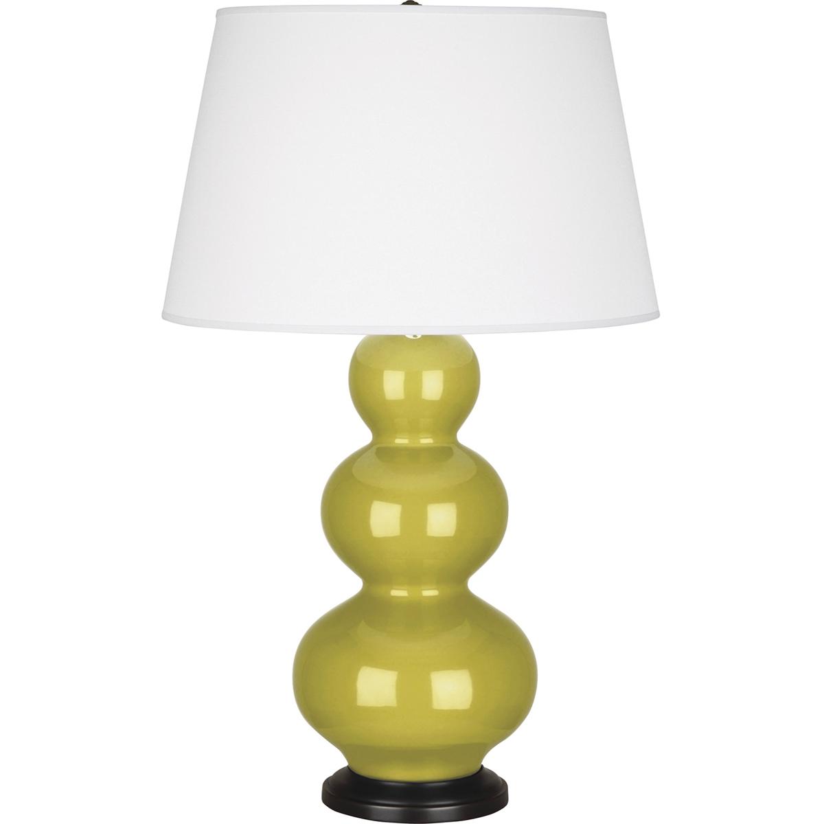 CI41X Citron Triple Gourd Table Lamp, Citron Glazed Ceramic with Deep Patina Bronzeed Accents - 32.75 x 10 in.