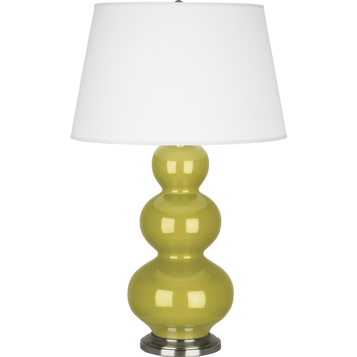 CI42X Citron Triple Gourd Table Lamp, Citron Glazed Ceramic with Antique Silvered Accents - 32.75 x 10 in.