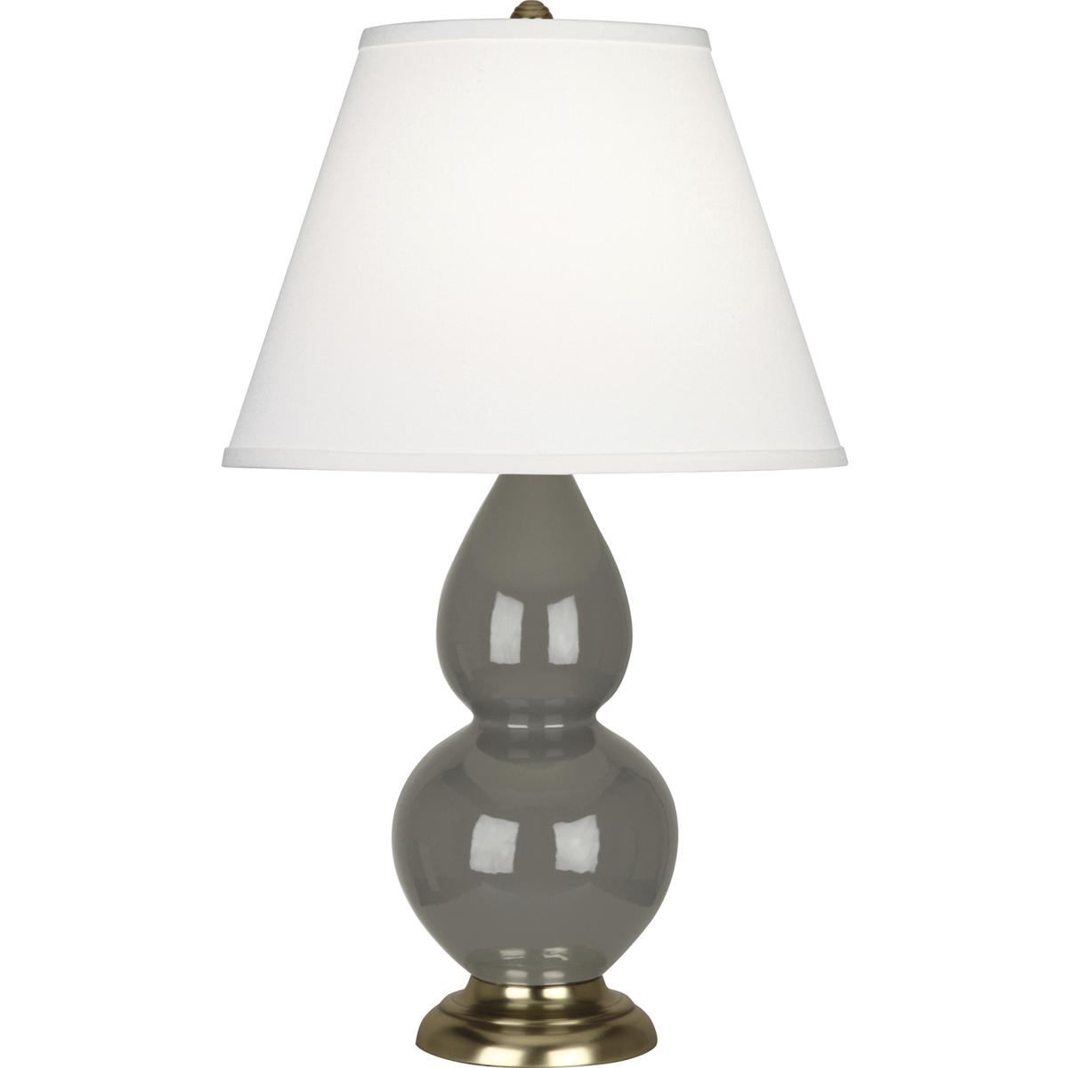 Robert Abbey CR10X Small Double Gourd 22.75 inch 150 watt Ash Glazed Ceramic with Antique Brass Accent Lamp Portable Light in Pearl Dupioni