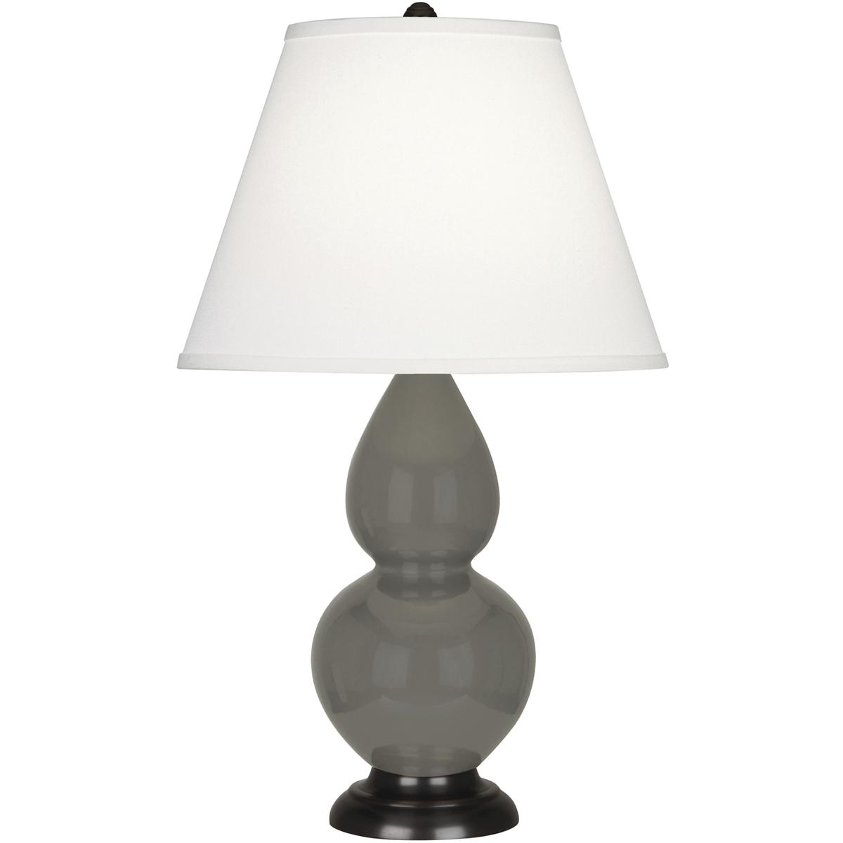 Robert Abbey CR11X Small Double Gourd 22.75 inch 150 watt Ash Glazed Ceramic with Deep Patina Bronze Accent Lamp Portable Light in Pearl Dupioni