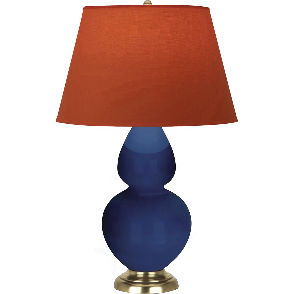 Robert Abbey CT20T Double Gourd 31 inch 150 watt Cobalt Glazed Ceramic with Antique Natural Brass Table Lamp Portable Light in Tangerine with Taupe