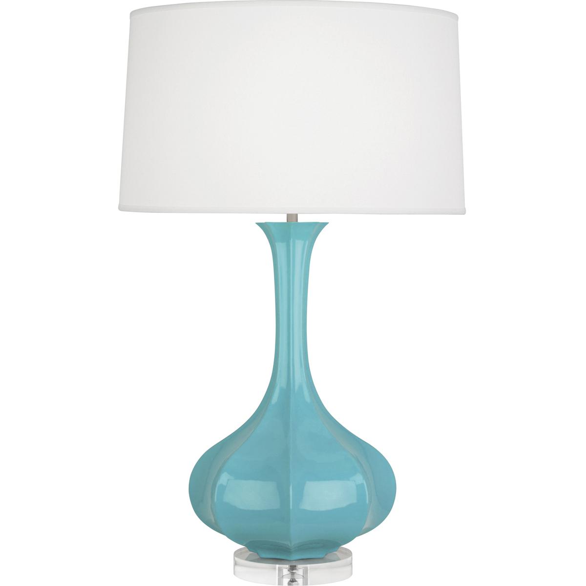EB996 Egg Blue Pike Table Lamp, Egg Blue Glazed Ceramic with Lucite Base - 32.75 x 11.5 in.