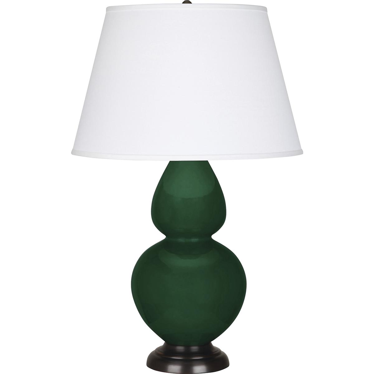 Robert Abbey JU21X Double Gourd 31 inch 150 watt Jungle Glazed Ceramic with Deep Patina Bronze Table Lamp Portable Light in Pearl Dupioni