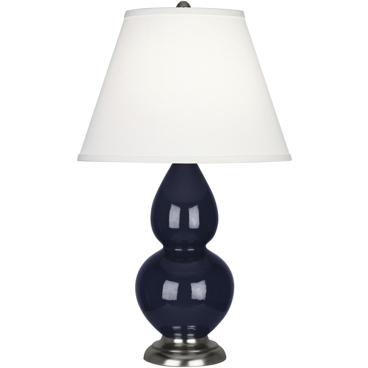 Robert Abbey MB12X Small Double Gourd 22.75 inch 150 watt Midnight Blue Glazed Ceramic with Antique Silver Accent Lamp Portable Light in Pearl Dupioni