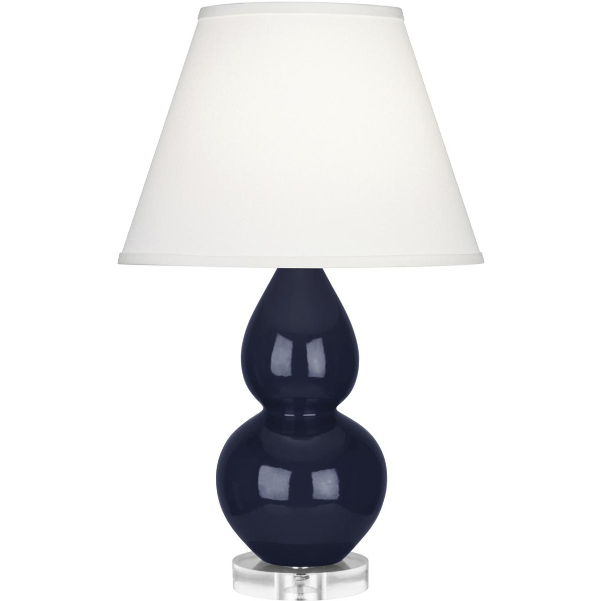 Robert Abbey MB13X Small Double Gourd 22 inch 150 watt Midnight Blue Glazed Ceramic with Lucite Base Accent Lamp Portable Light in Pearl Dupioni