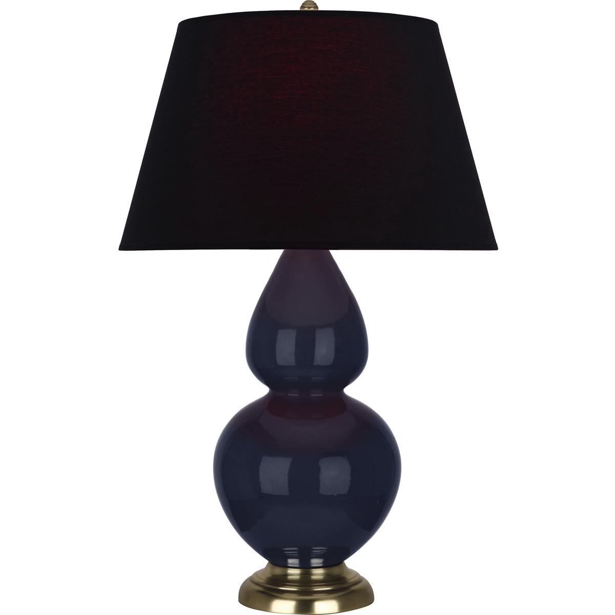 Robert Abbey MB20K Double Gourd 31 inch 150 watt Midnight Blue Glazed Ceramic with Antique Brass Table Lamp Portable Light in Ink Black with Rose Red