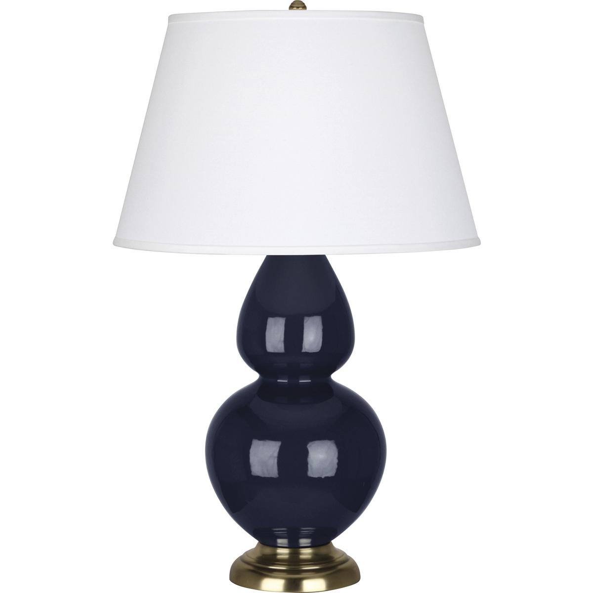Robert Abbey MB20X Double Gourd 31 inch 150 watt Midnight Blue Glazed Ceramic with Antique Brass Table Lamp Portable Light in Pearl Dupioni