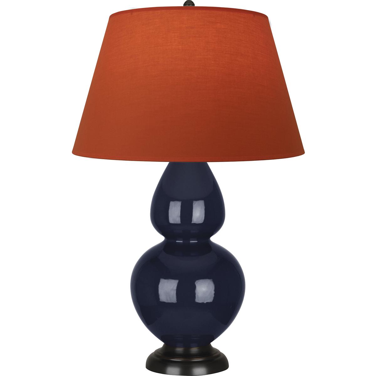 Robert Abbey MB21T Double Gourd 31 inch 150 watt Midnight Blue Glazed Ceramic with Deep Patina Bronze Table Lamp Portable Light in Tangerine with Taup