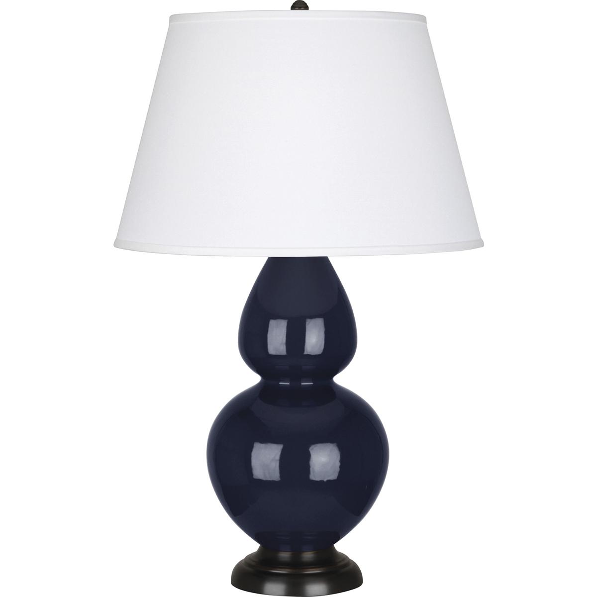 Robert Abbey MB21X Double Gourd 31 inch 150 watt Midnight Blue Glazed Ceramic with Deep Patina Bronze Table Lamp Portable Light in Pearl Dupioni