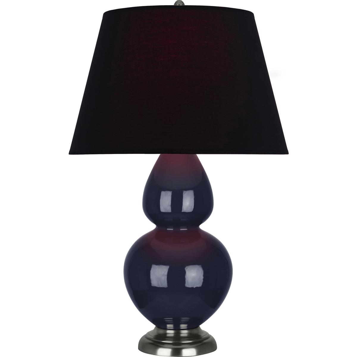 Robert Abbey MB22K Double Gourd 31 inch 150 watt Midnight Blue Glazed Ceramic with Antique Silver Table Lamp Portable Light in Ink Black with Rose Red