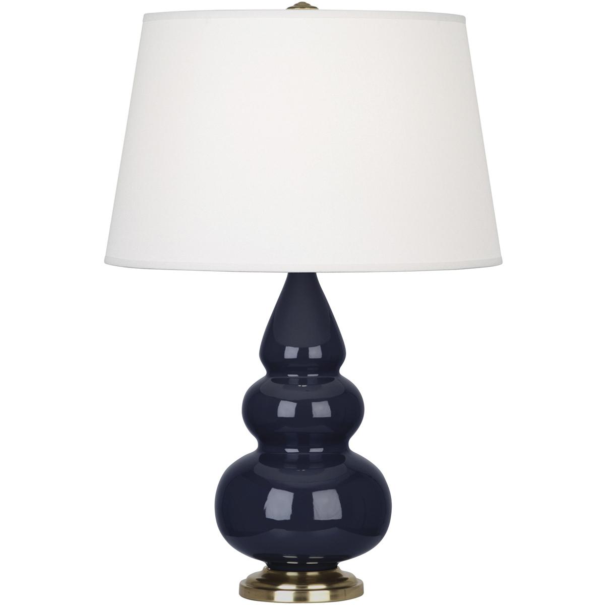 MB30X Midnight Small Triple Gourd Accent Lamp, Midnight Blue Glazed Ceramic with Antique Brassed Accents - 24.38 x 7.25 in.