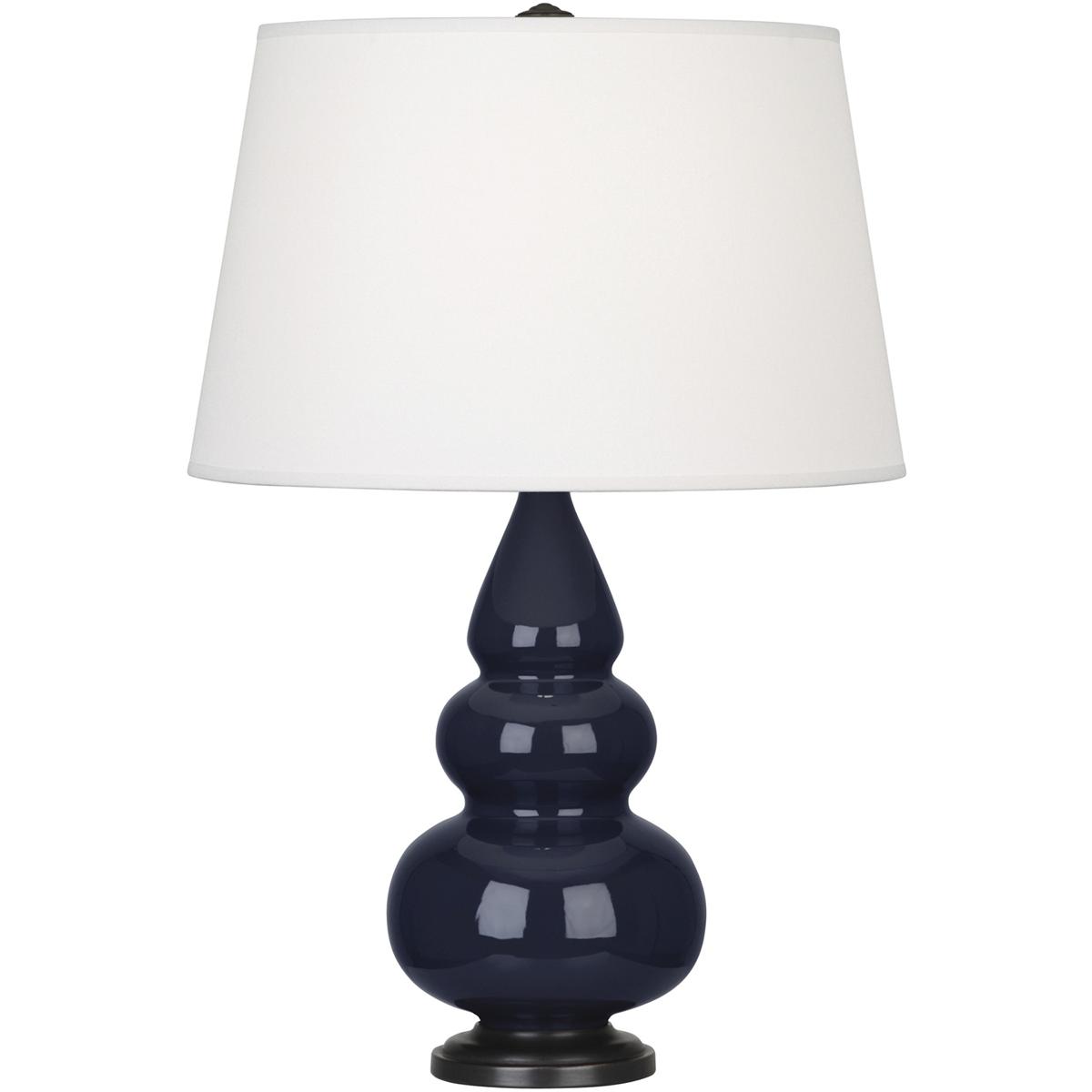 MB31X Midnight Small Triple Gourd Accent Lamp, Midnight Blue Glazed Ceramic with Deep Patina Bronzeed Accents - 24.38 x 7.25 in.