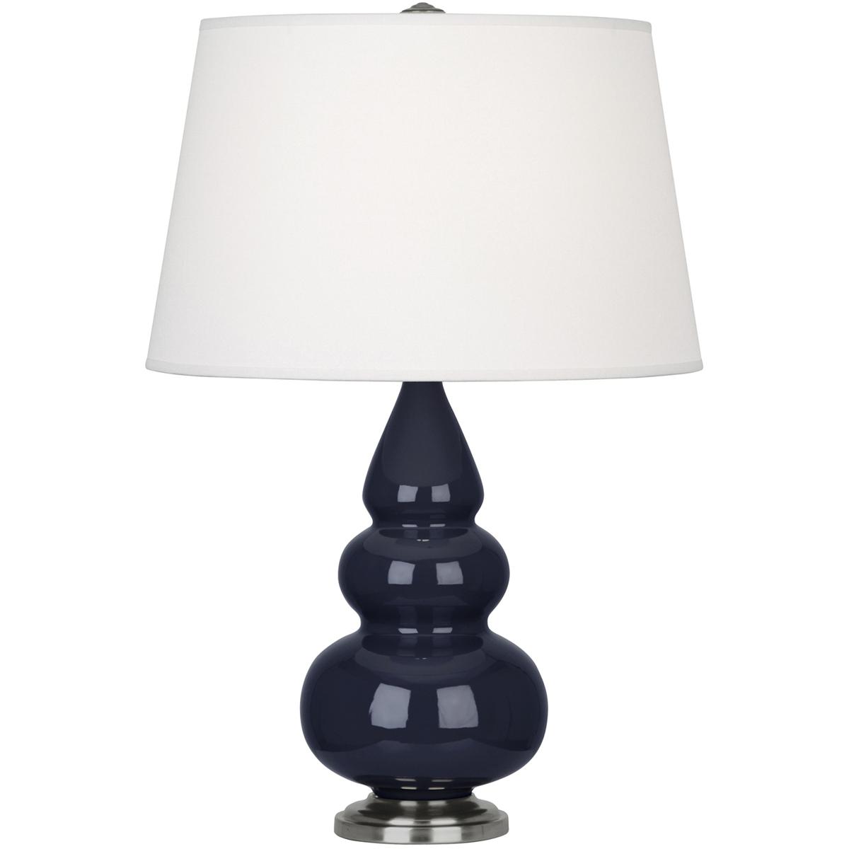 MB32X Midnight Small Triple Gourd Accent Lamp, Midnight Blue Glazed Ceramic with Antique Silvered Accents - 24.38 x 7.25 in.