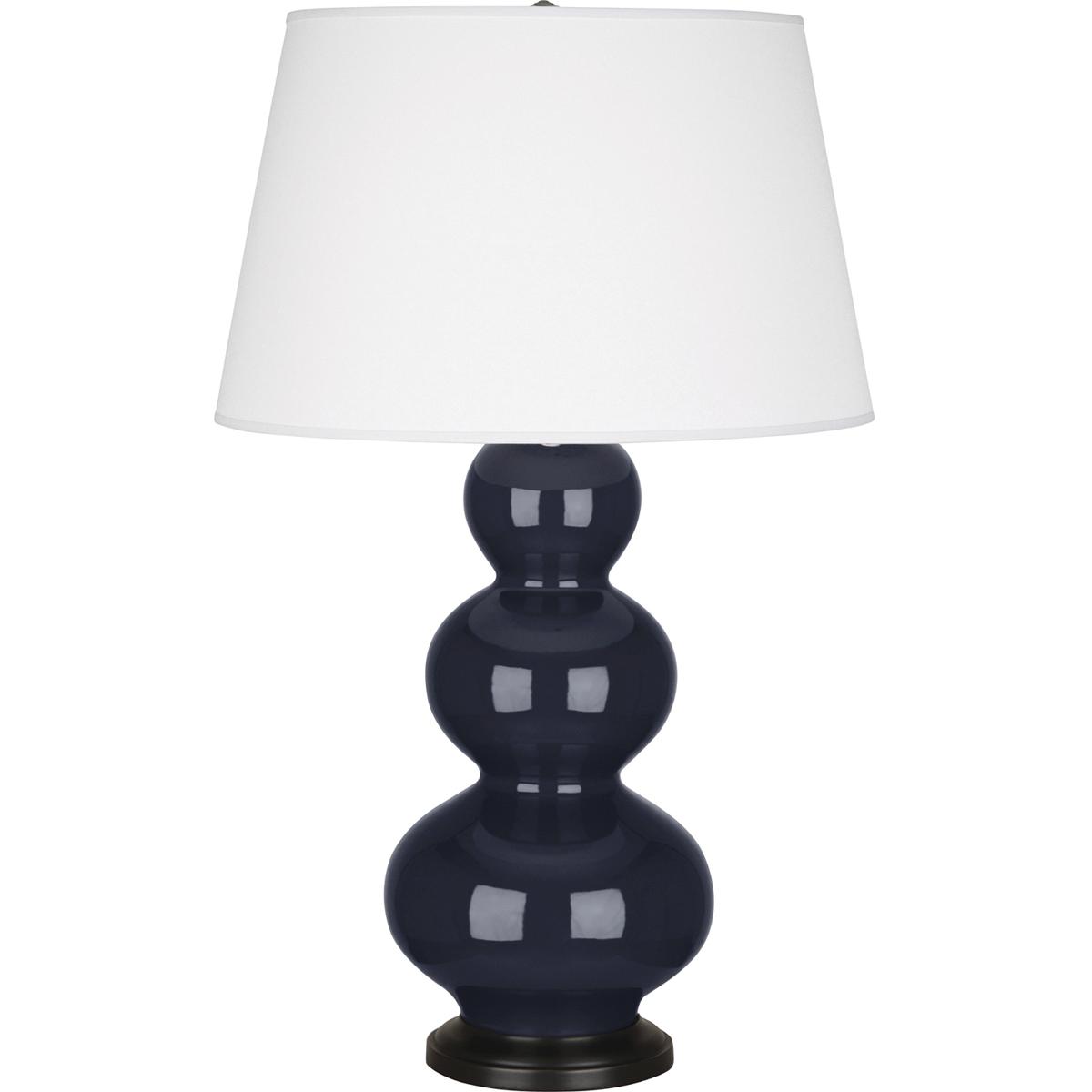 MB41X Midnight Triple Gourd Table Lamp, Midnight Blue Glazed Ceramic with Deep Patina Bronzeed Accents - 32.75 x 10 in.