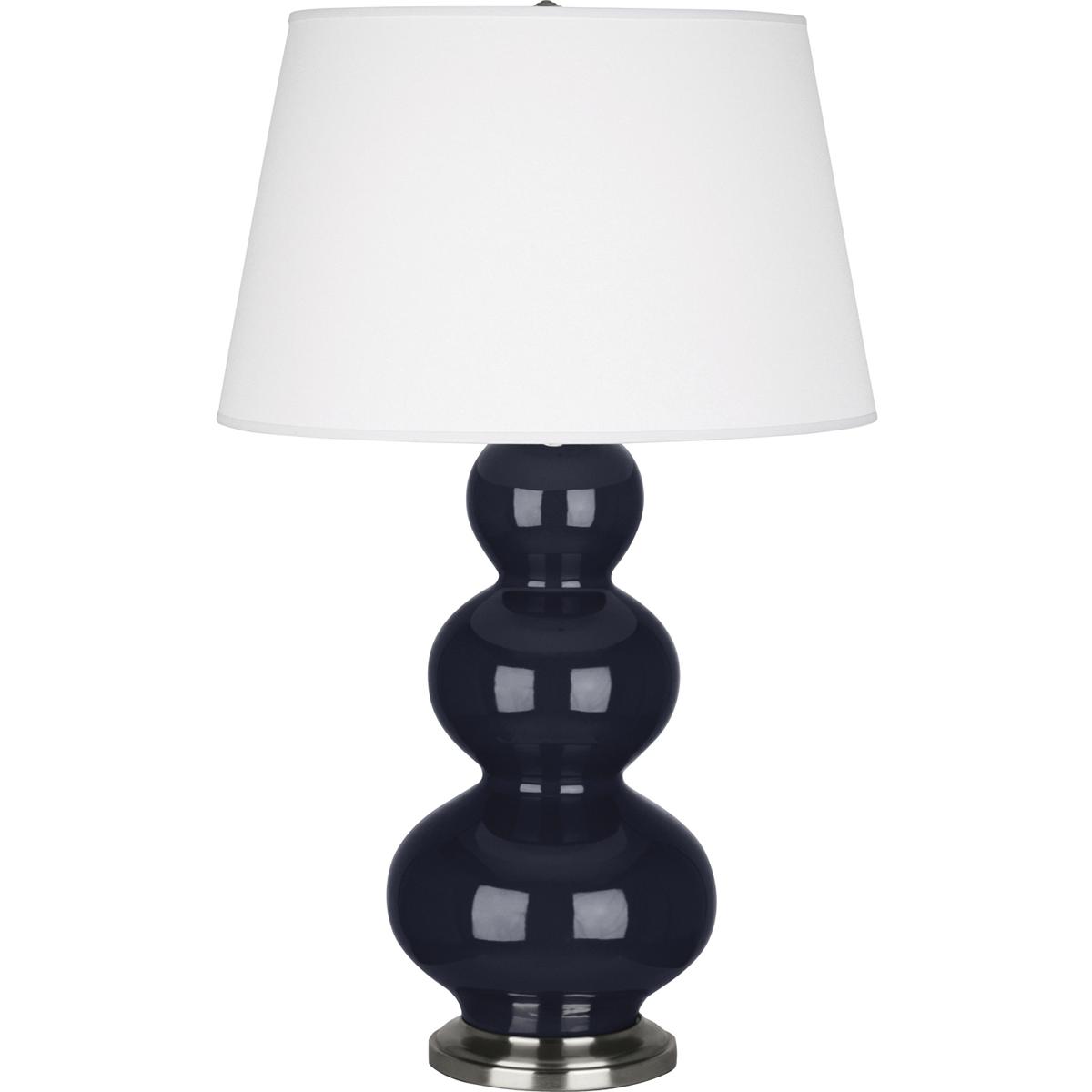 MB42X Midnight Triple Gourd Table Lamp, Midnight Blue Glazed Ceramic with Antique Silvered Accents - 32.75 x 10 in.