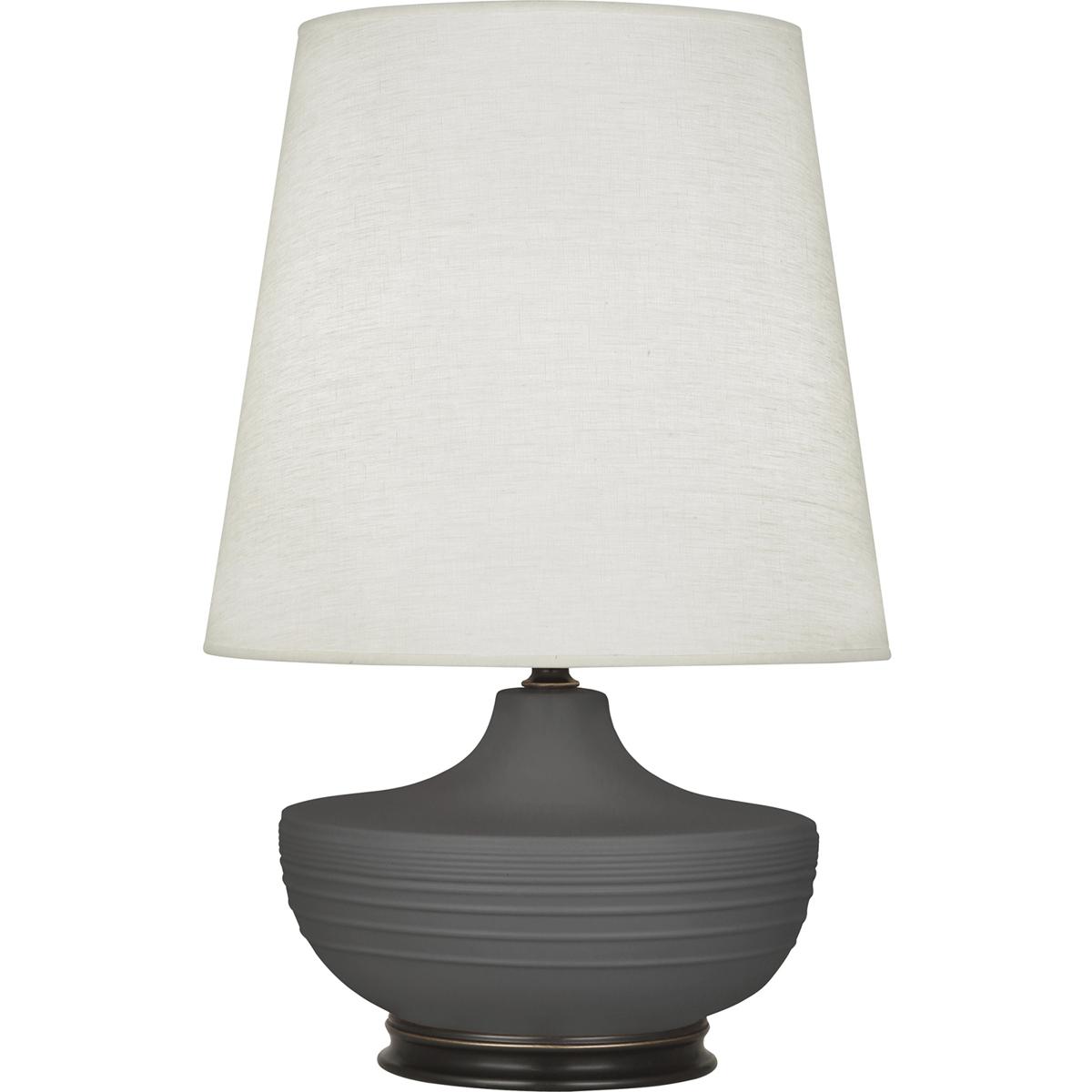 MCR25 Matte Ash Michael Berman Nolan Table Lamp, Matte Ash Glazed Ceramic with Deep Patina Bronze Accents - 27.5 x 14.25 in.