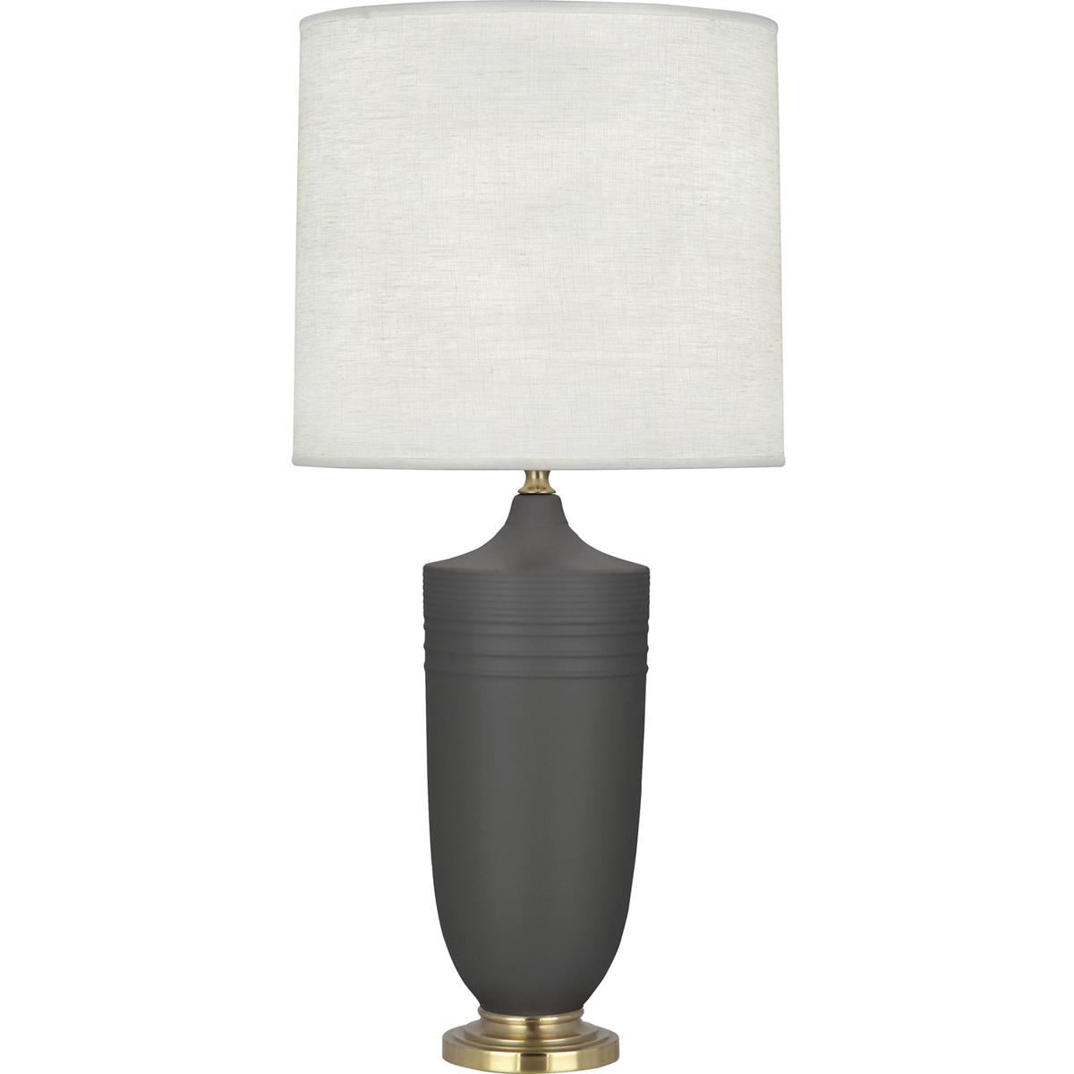 MCR27 Matte Ash Michael Berman Hadrian Table Lamp, Matte Ash Glazed Ceramic with Modern Brass Accents - 28.75 x 6.13 in.