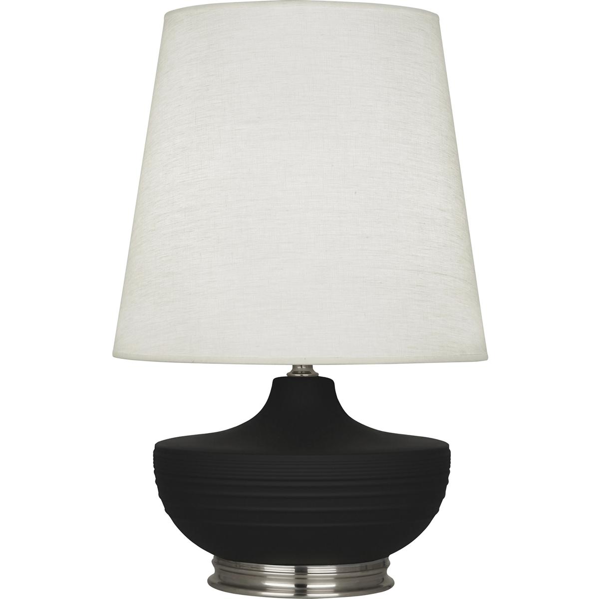 MDC23 Matte Dark Coal Michael Berman Nolan Table Lamp, Matte Dark Coal Glazed Ceramic with Dark Antique Nickel Accents - 27.5 x 14.25 in