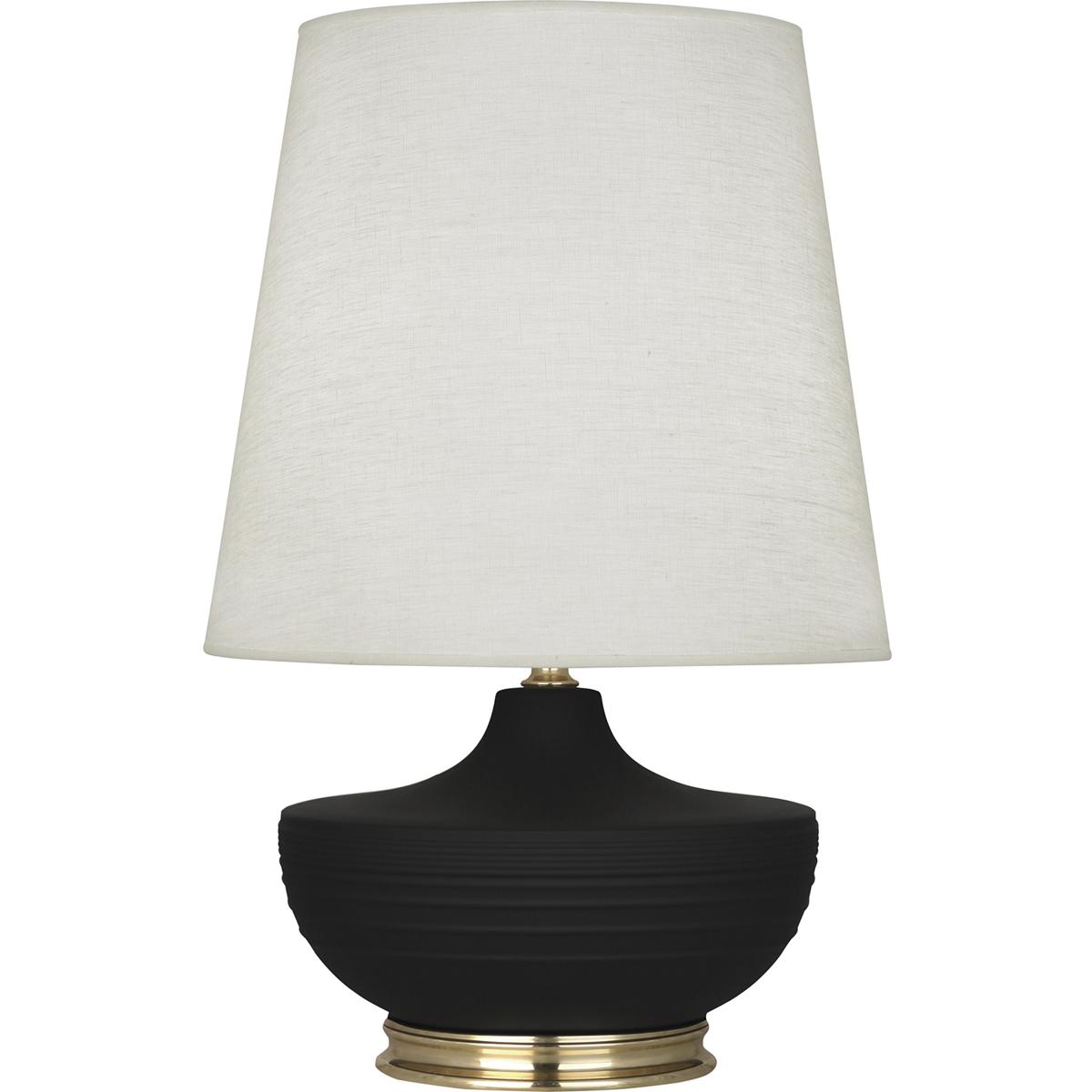 MDC24 Matte Dark Coal Michael Berman Nolan Table Lamp, Matte Dark Coal Glazed Ceramic with Modern Brass Accents - 27.5 x 14.25 in