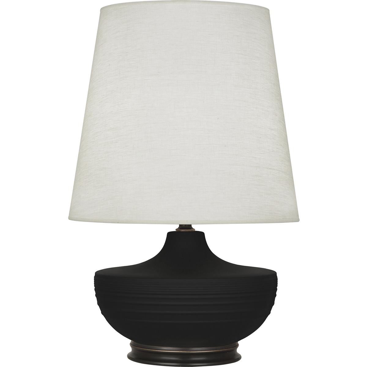 MDC25 Matte Dark Coal Michael Berman Nolan Table Lamp, Matte Dark Coal Glazed Ceramic with Deep Patina Bronze Accents - 27.5 x 14.25 in