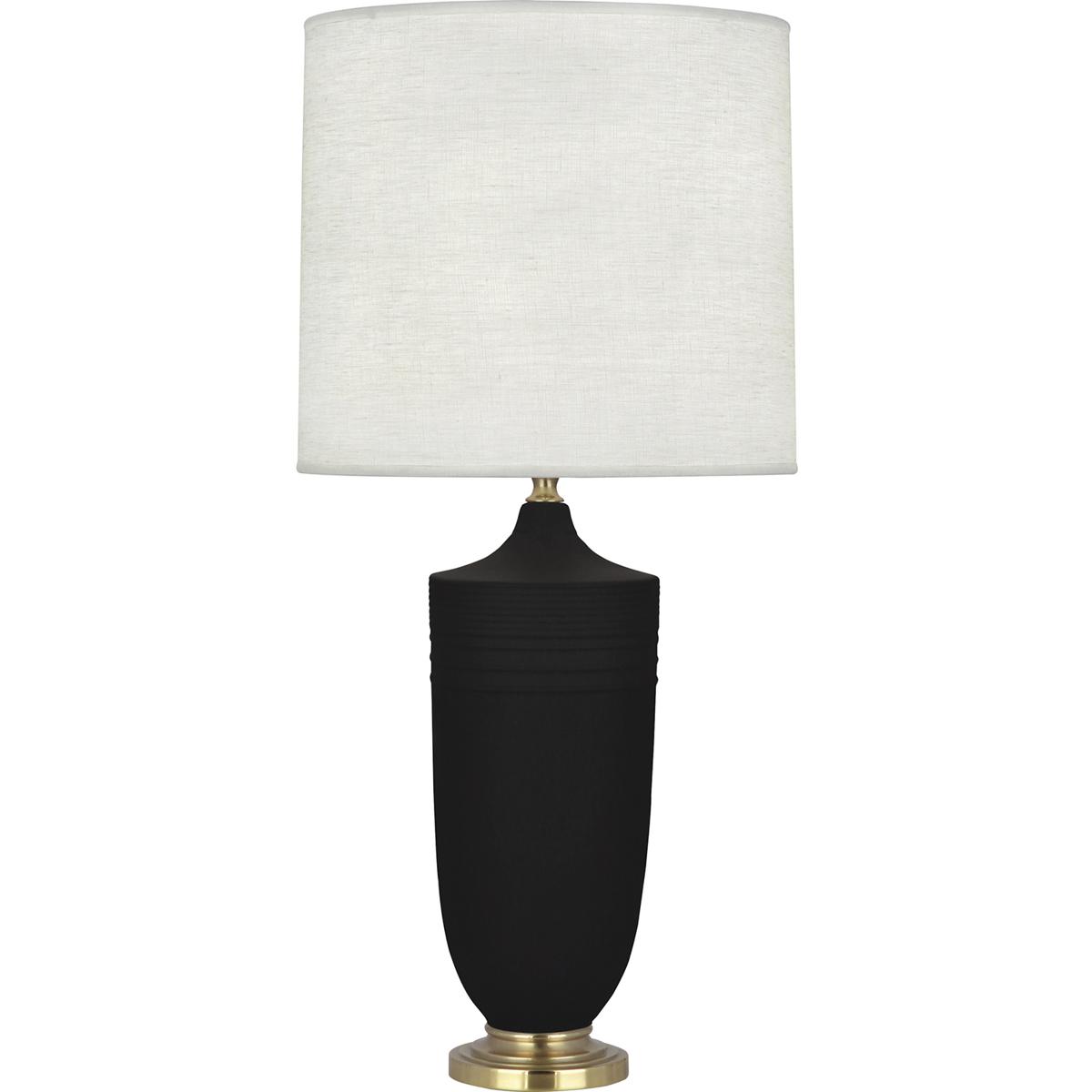 MDC27 Matte Dark Coal Michael Berman Hadrian Table Lamp, Matte Dark Coal Glazed Ceramic with Modern Brass Accents - 28.75 x 6.13 in