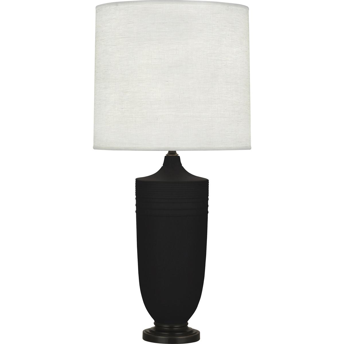 MDC28 Matte Dark Coal Michael Berman Hadrian Table Lamp, Matte Dark Coal Glazed Ceramic with Deep Patina Bronze Accents - 28.75 x 6.13 in.