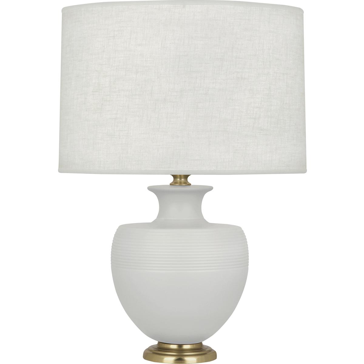 MDV21 Matte Dove Michael Berman Atlas Table Lamp, Matte Dove Glazed Ceramic with Modern Brass Accents - 25.25 x 9.88 in.
