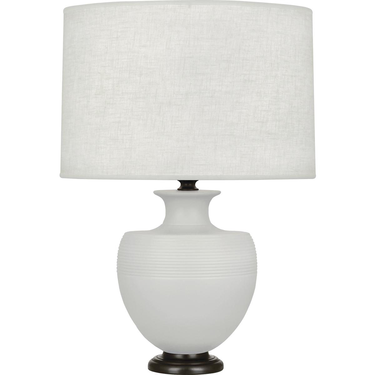 MDV22 Matte Dove Michael Berman Atlas Table Lamp, Matte Dove Glazed Ceramic with Deep Patina Bronze Accents - 25.25 x 9.88 in.
