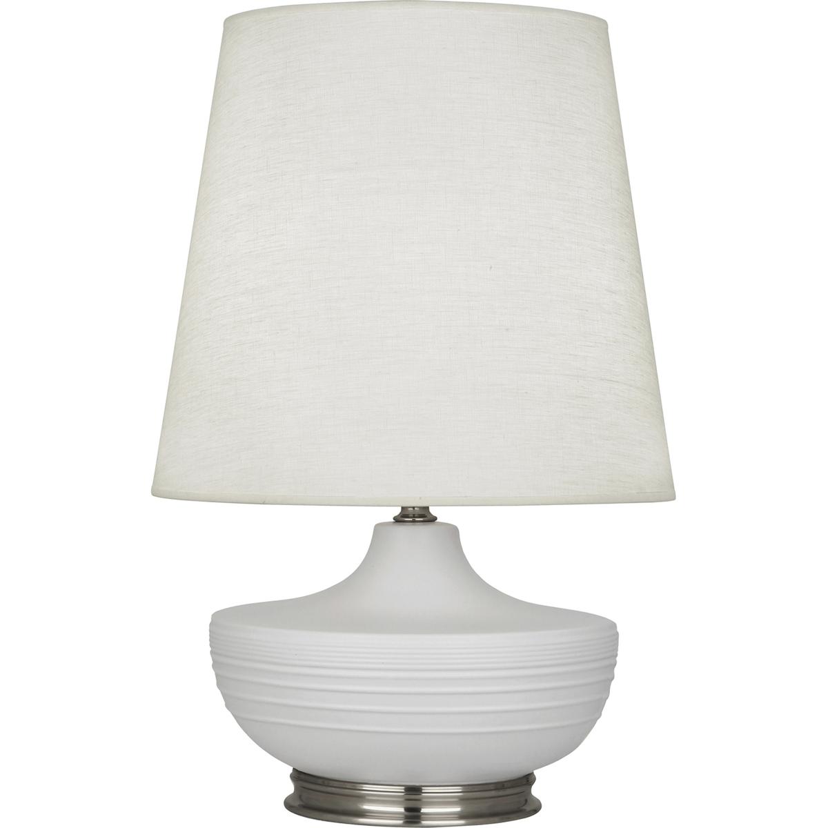 MDV23 Matte Dove Michael Berman Nolan Table Lamp, Matte Dove Glazed Ceramic with Dark Antique Nickel Accents - 27.5 x 14.25 in.