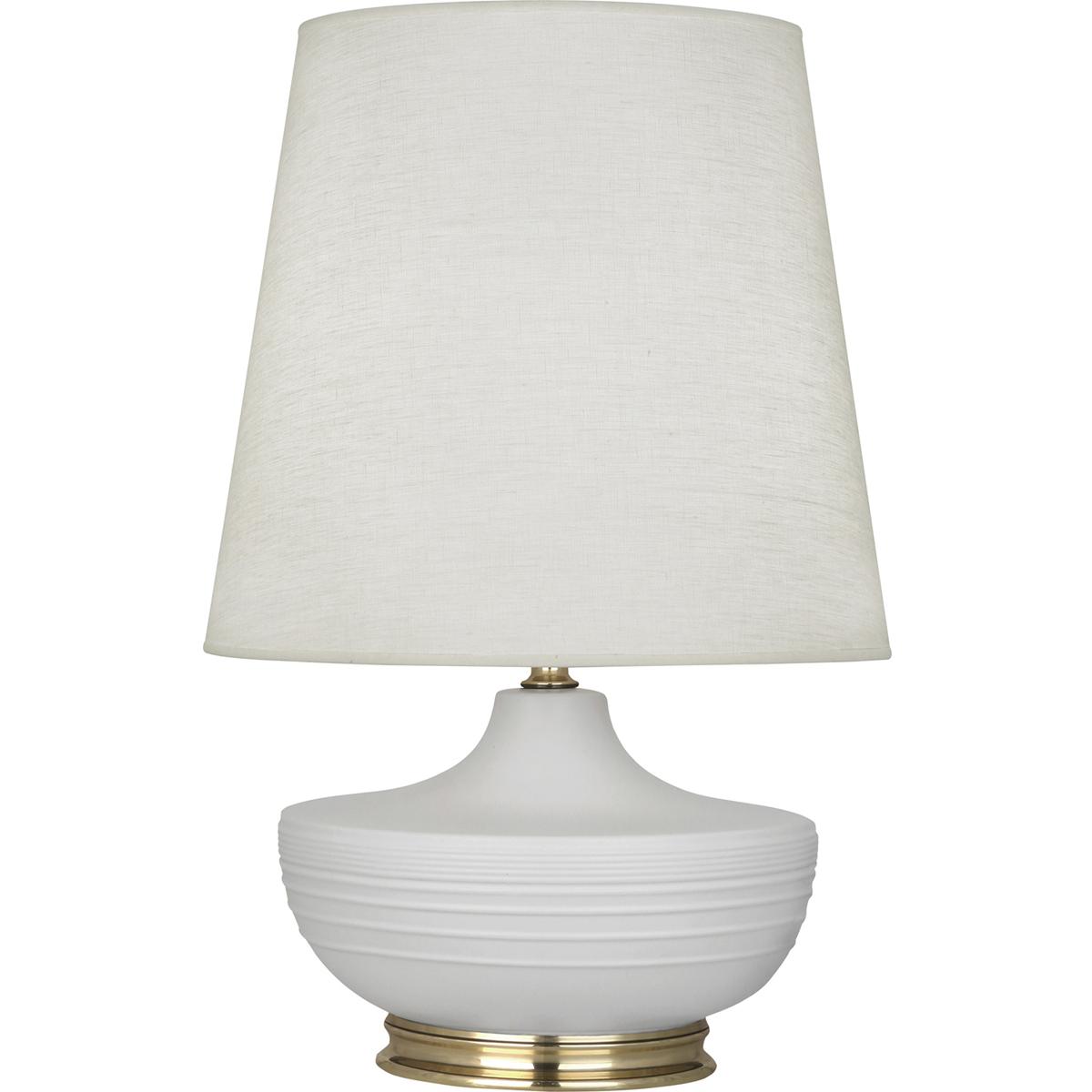 MDV24 Matte Dove Michael Berman Nolan Table Lamp, Matte Dove Glazed Ceramic with Modern Brass Accents - 27.5 x 14.25 in.