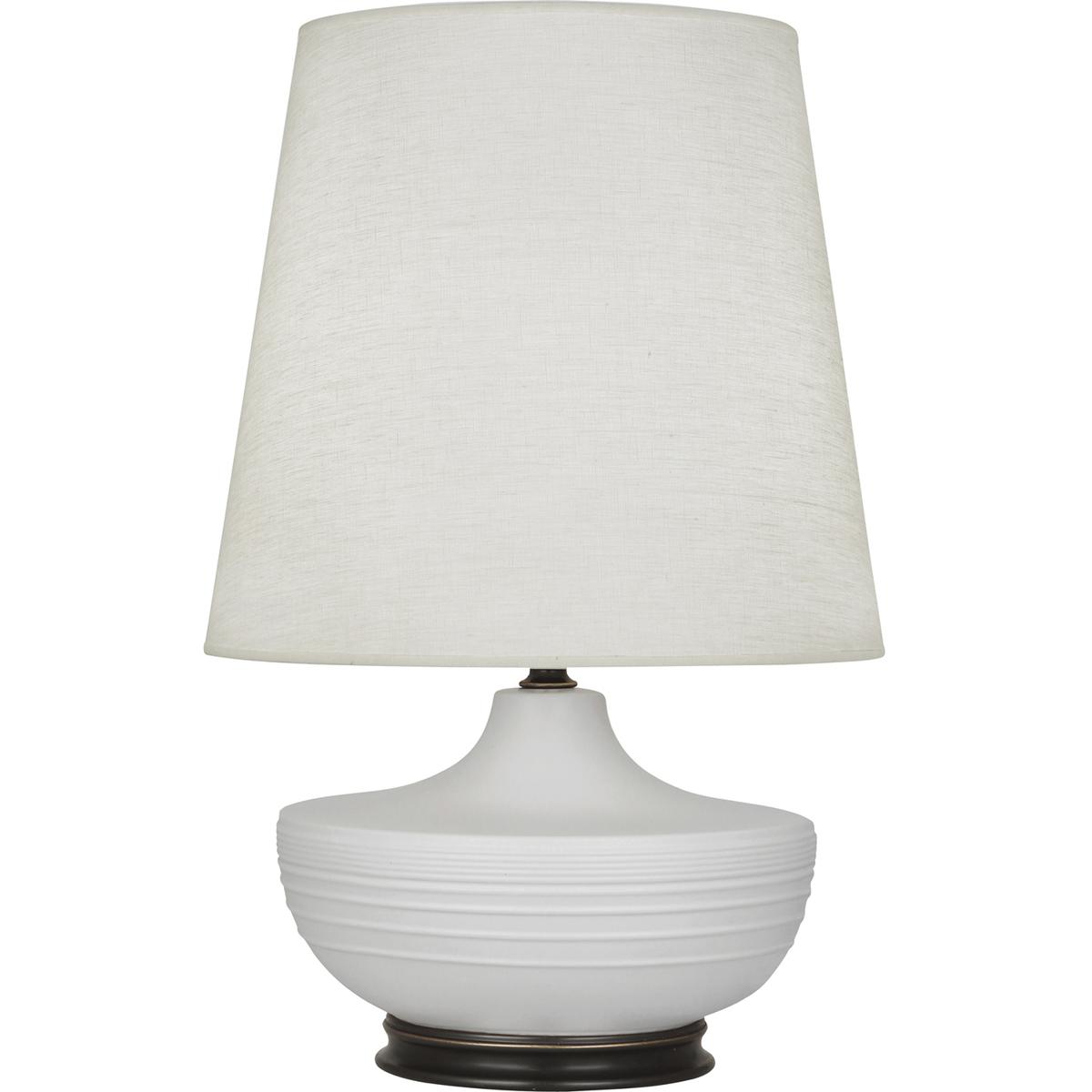 MDV25 Matte Dove Michael Berman Nolan Table Lamp, Matte Dove Glazed Ceramic with Deep Patina Bronze Accents - 27.5 x 14.25 in.