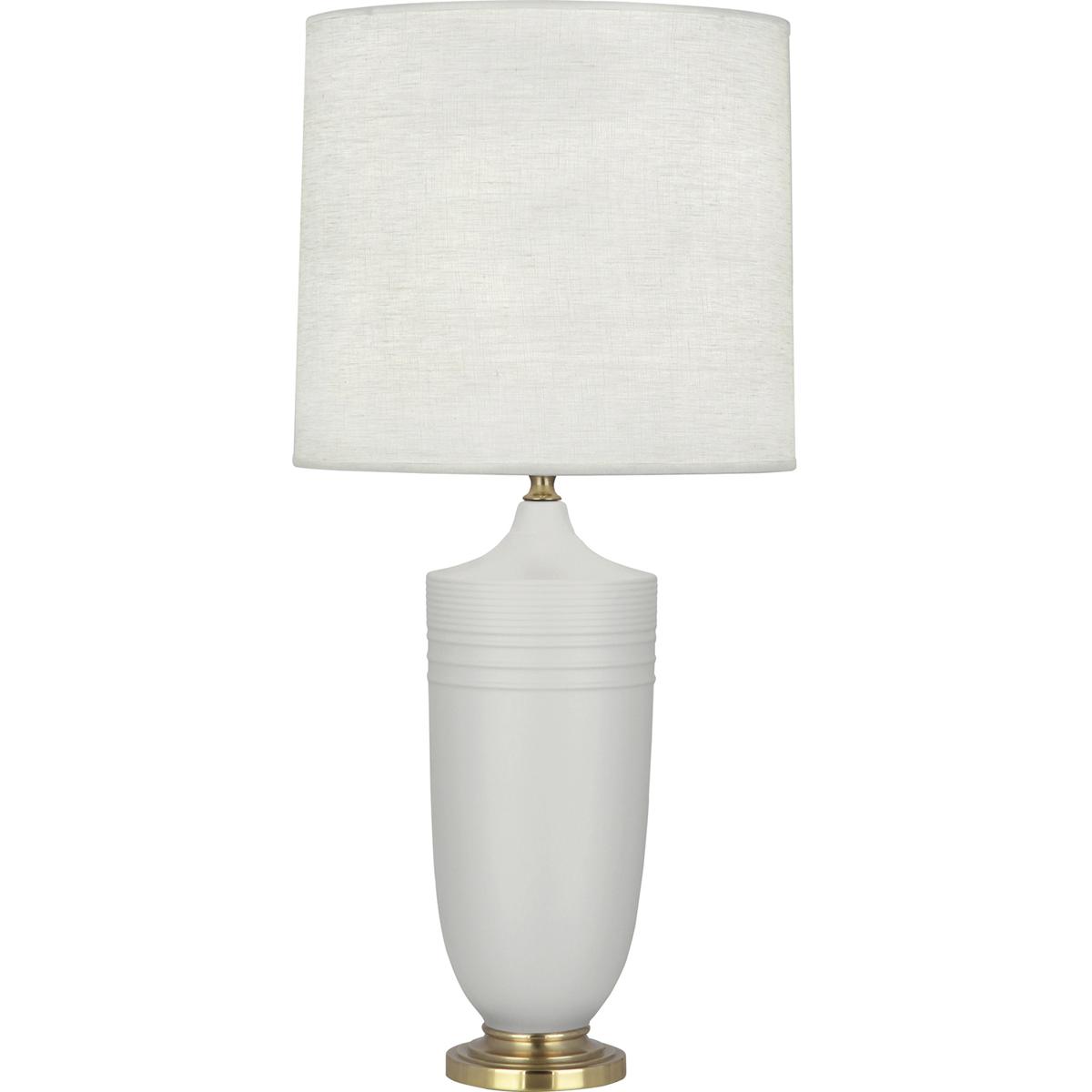 MDV27 Matte Dove Michael Berman Hadrian Table Lamp, Matte Dove Glazed Ceramic with Modern Brass Accents - 28.75 x 6.13 in.