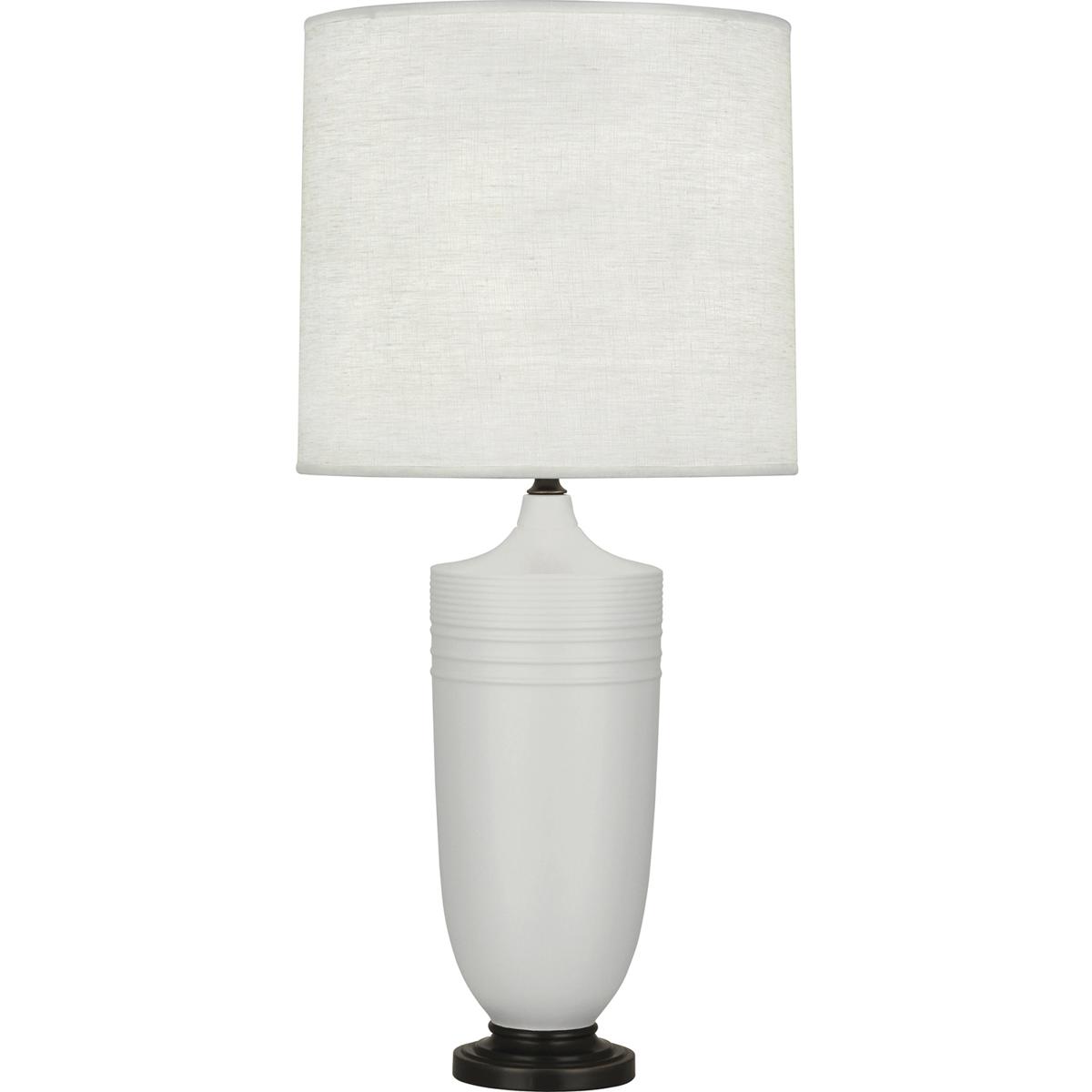 MDV28 Matte Dove Michael Berman Hadrian Table Lamp, Matte Dove Glazed Ceramic with Deep Patina Bronze Accents - 28.75 x 6.13 in.