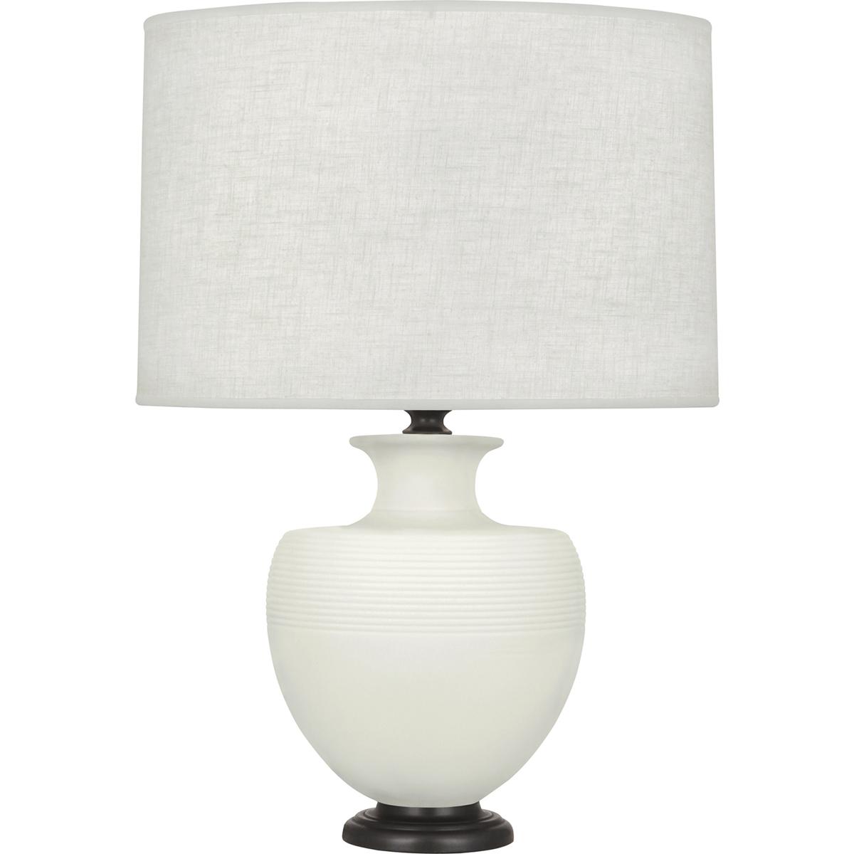 MLY22 Matte Lily Michael Berman Atlas Table Lamp, Matte Lily Glazed Ceramic with Deep Patina Bronze Accents - 25.25 x 9.88 in.