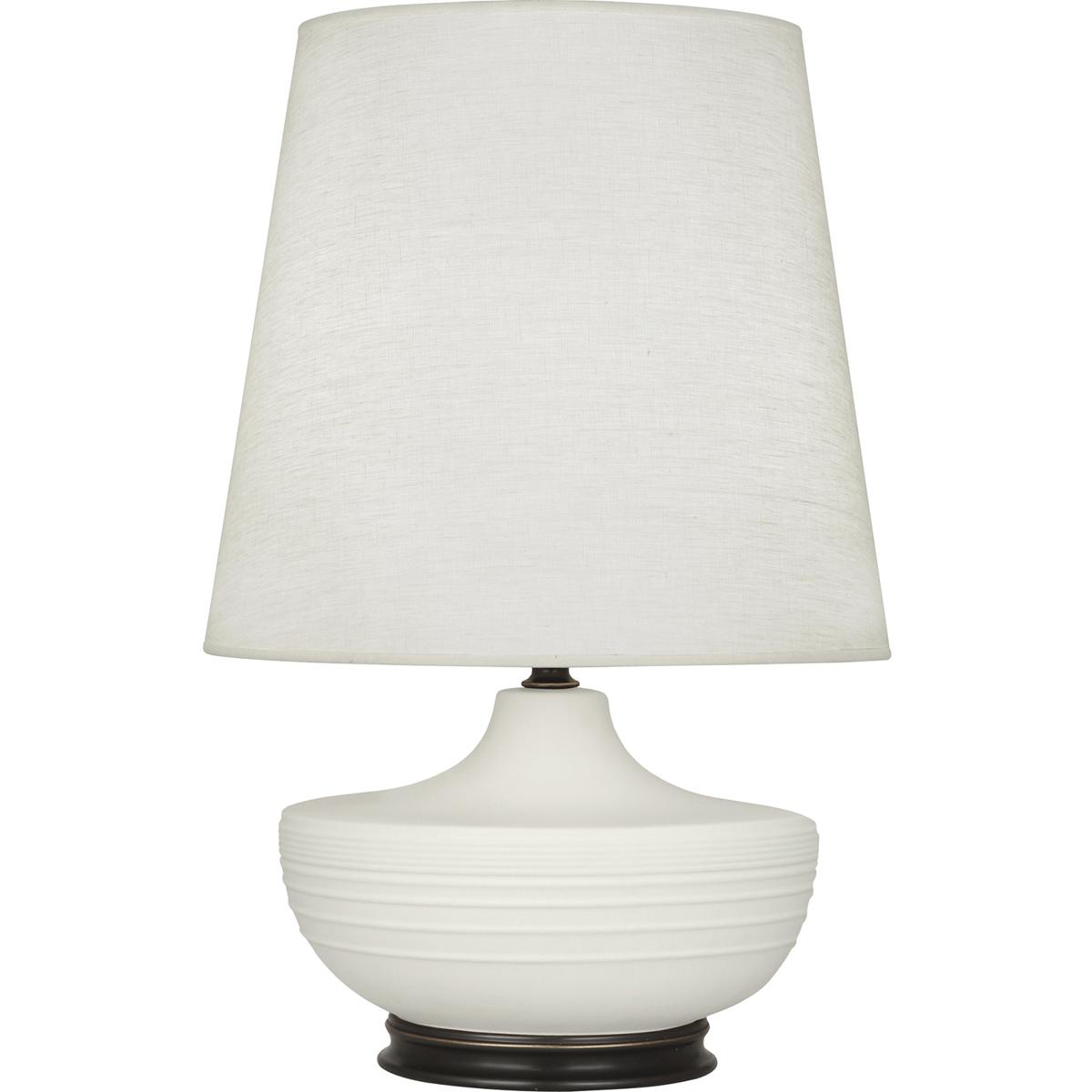 MLY25 Matte Lily Michael Berman Nolan Table Lamp, Matte Lily Glazed Ceramic with Deep Patina Bronze Accents - 27.5 x 14.25 in.