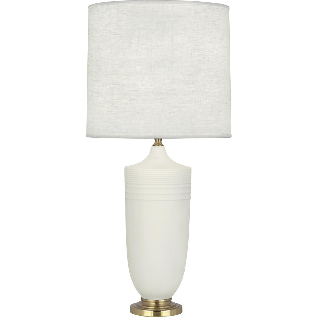 MLY27 Matte Lily Michael Berman Hadrian Table Lamp, Matte Lily Glazed Ceramic with Modern Brass Accents - 28.75 x 6.13 in.