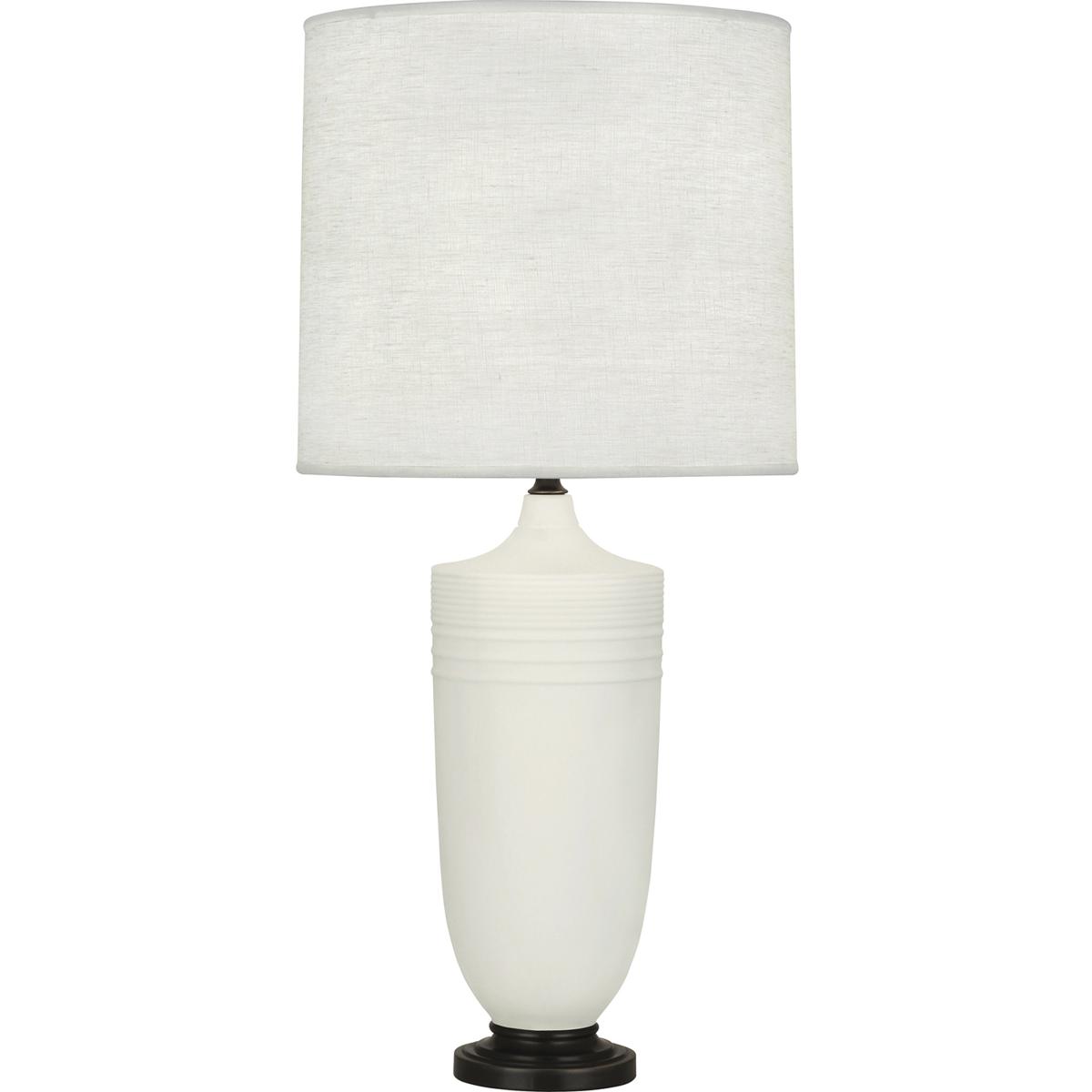 MLY28 Matte Lily Michael Berman Hadrian Table Lamp, Matte Lily Glazed Ceramic with Deep Patina Bronze Accents - 28.75 x 6.13 in.