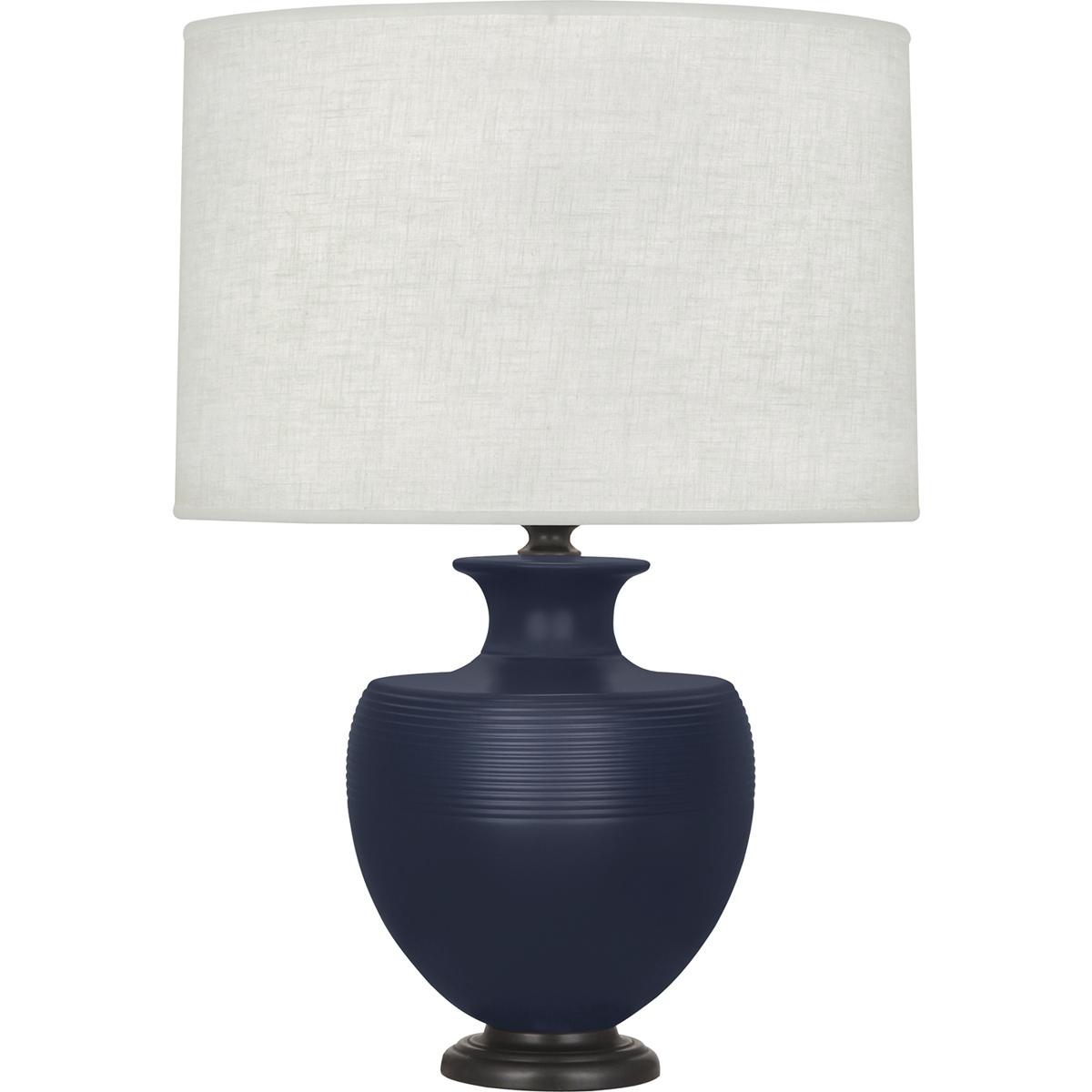 MMB22 Matte Midnight Blue Michael Berman Atlas Table Lamp, Matte Midnight Blue Glazed Ceramic & Deep Patina Bronze Accents - 25.25 x 9.88 in.