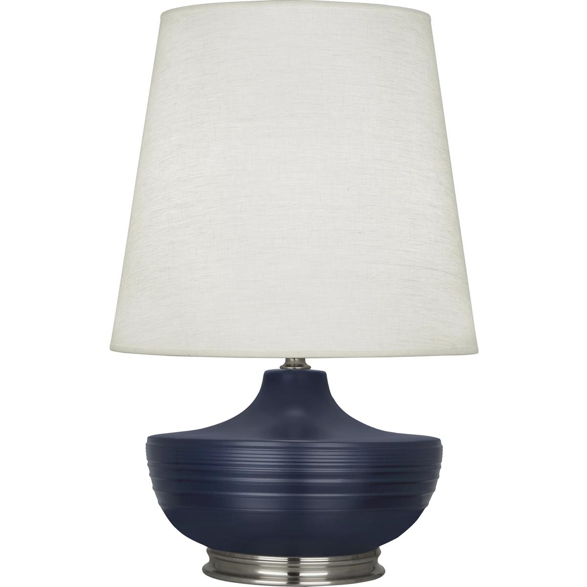 MMB23 Matte Midnight Blue Michael Berman Nolan Table Lamp, Matte Midnight Blue Glazed Ceramic & Dark Antique Nickel Accents - 27.5 x 14.25 in.
