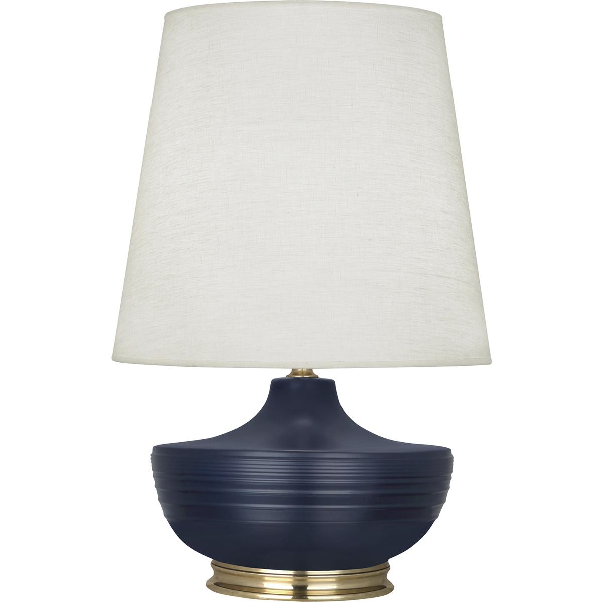 MMB24 Matte Midnight Blue Michael Berman Nolan Table Lamp, Matte Midnight Blue Glazed Ceramic & Modern Brass Accents - 27.5 x 14.25 in.