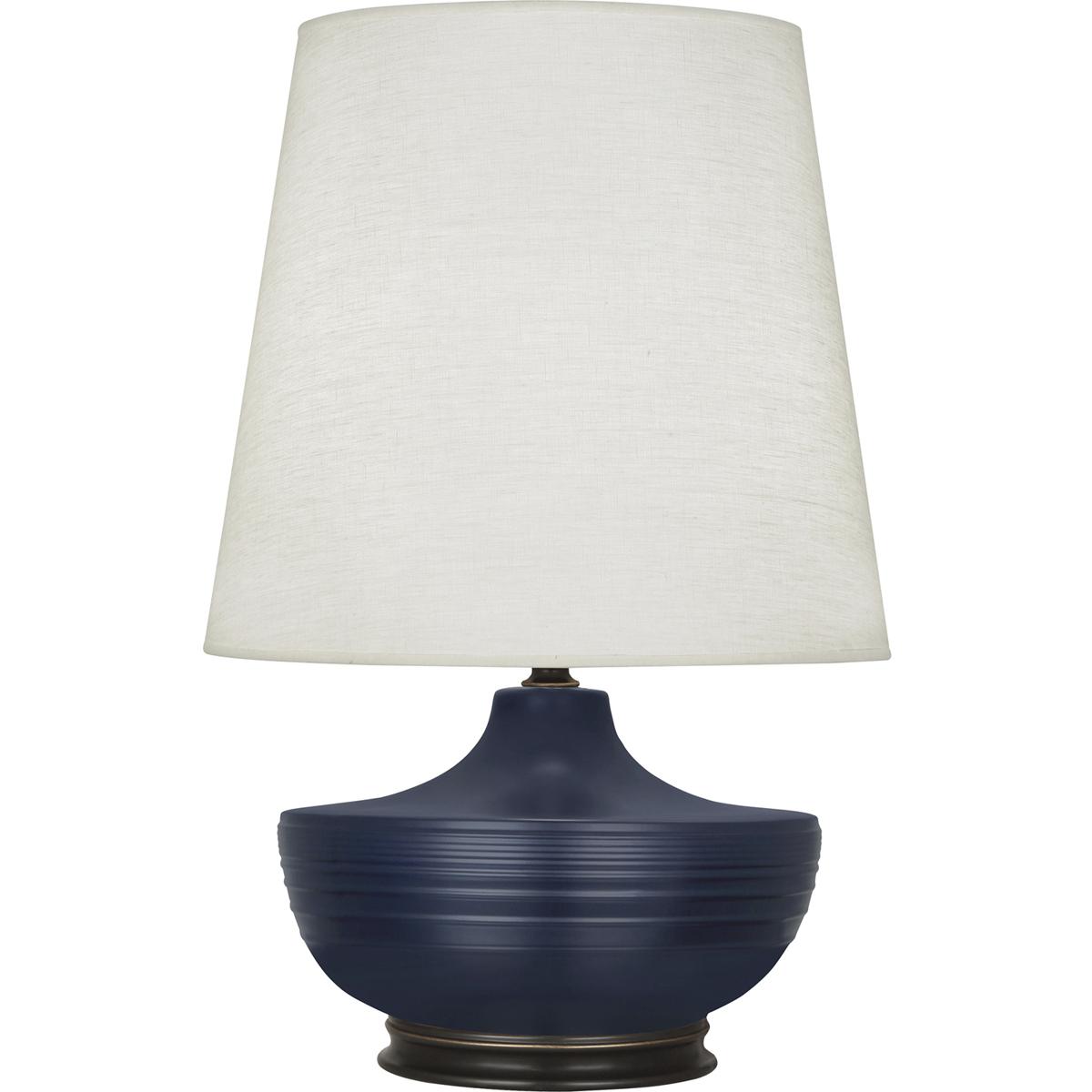 MMB25 Matte Midnight Blue Michael Berman Nolan Table Lamp, Matte Midnight Blue Glazed Ceramic & Deep Patina Bronze Accents - 27.5 x 14.25 in.