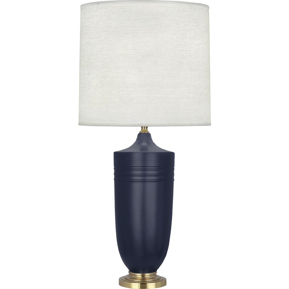 MMB27 Matte Midnight Blue Michael Berman Hadrian Table Lamp, Matte Midnight Blue Glazed Ceramic & Modern Brass Accents - 28.75 x 6.13 in.