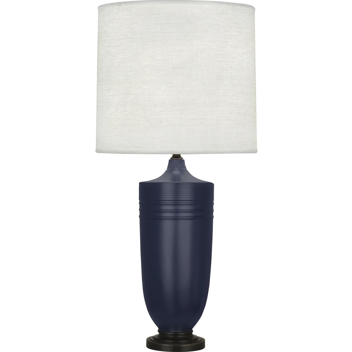 MMB28 Matte Midnight Blue Michael Berman Hadrian Table Lamp, Matte Midnight Blue Glazed Ceramic & Deep Patina Bronze Accents - 28.75 x 6.13 in.