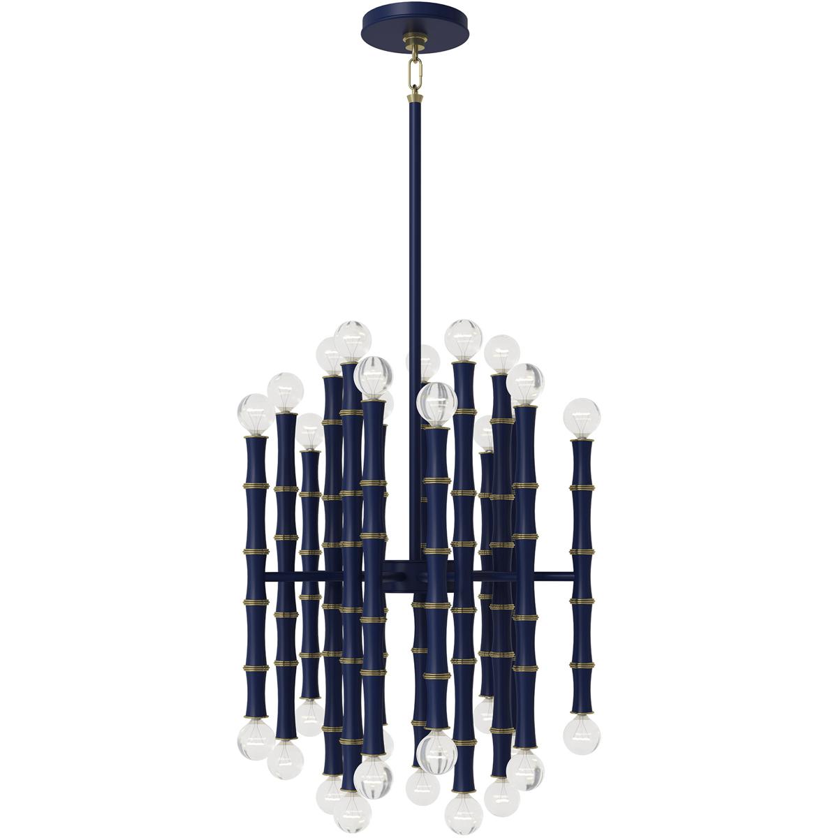 Robert Abbey MMB48 Kane 30 Light 17.75 inch Matte Midnight Blue with Modern Brass Chandelier Ceiling Light