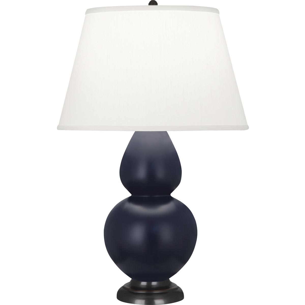 Robert Abbey MMB57 Double Gourd 31 inch 150 watt Matte Midnight Blue Glazed Ceramic with Deep Patina Bronze Table Lamp Portable Light in Pearl Dupioni
