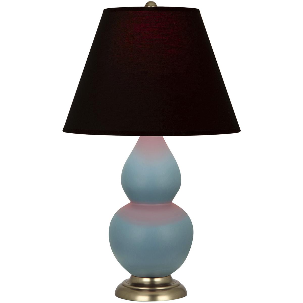 Robert Abbey MOB50K Small Double Gourd 22.75 inch 150 watt Matte Steel Blue Glazed Ceramic with Antique Brass Accent Lamp Portable Light in Ink Black