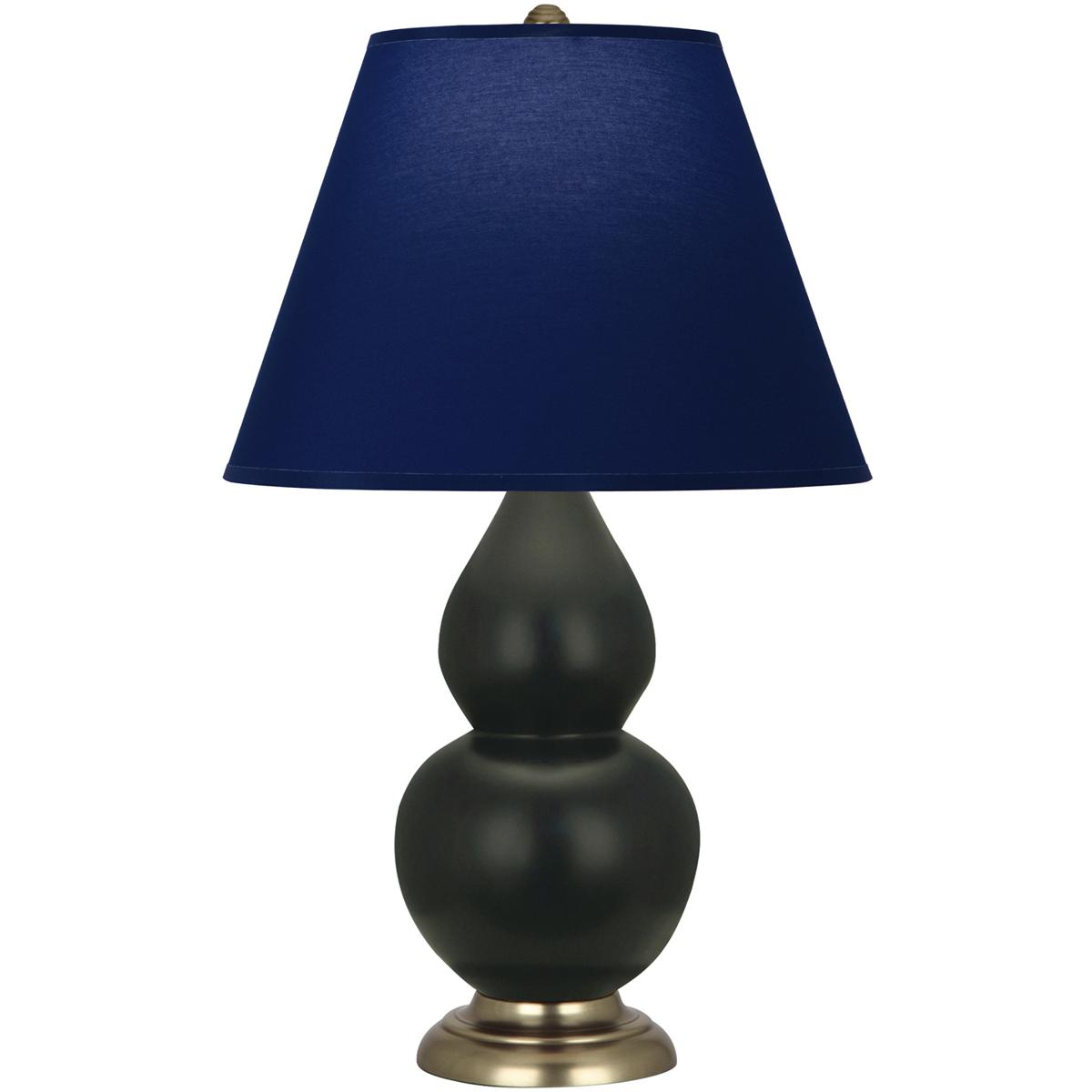 Robert Abbey MOS10N Small Double Gourd 22.75 inch 150 watt Matte Obsidian Glazed Ceramic with Antique Natural Brass Accent Lamp Portable Light in Navy